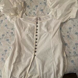 Anthropologie Maeve Button Up Puff Sleeve Corset Blouse